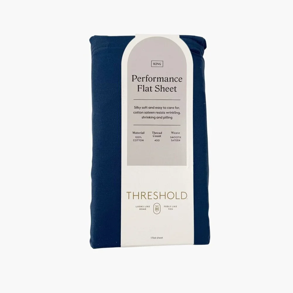NEW Threshold 400 Thread Count Performance Flat Sheet - King - Metallic Blue